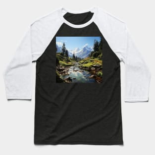 Mountain Lake Scene Forest Tree Landscape Baseball T-Shirt